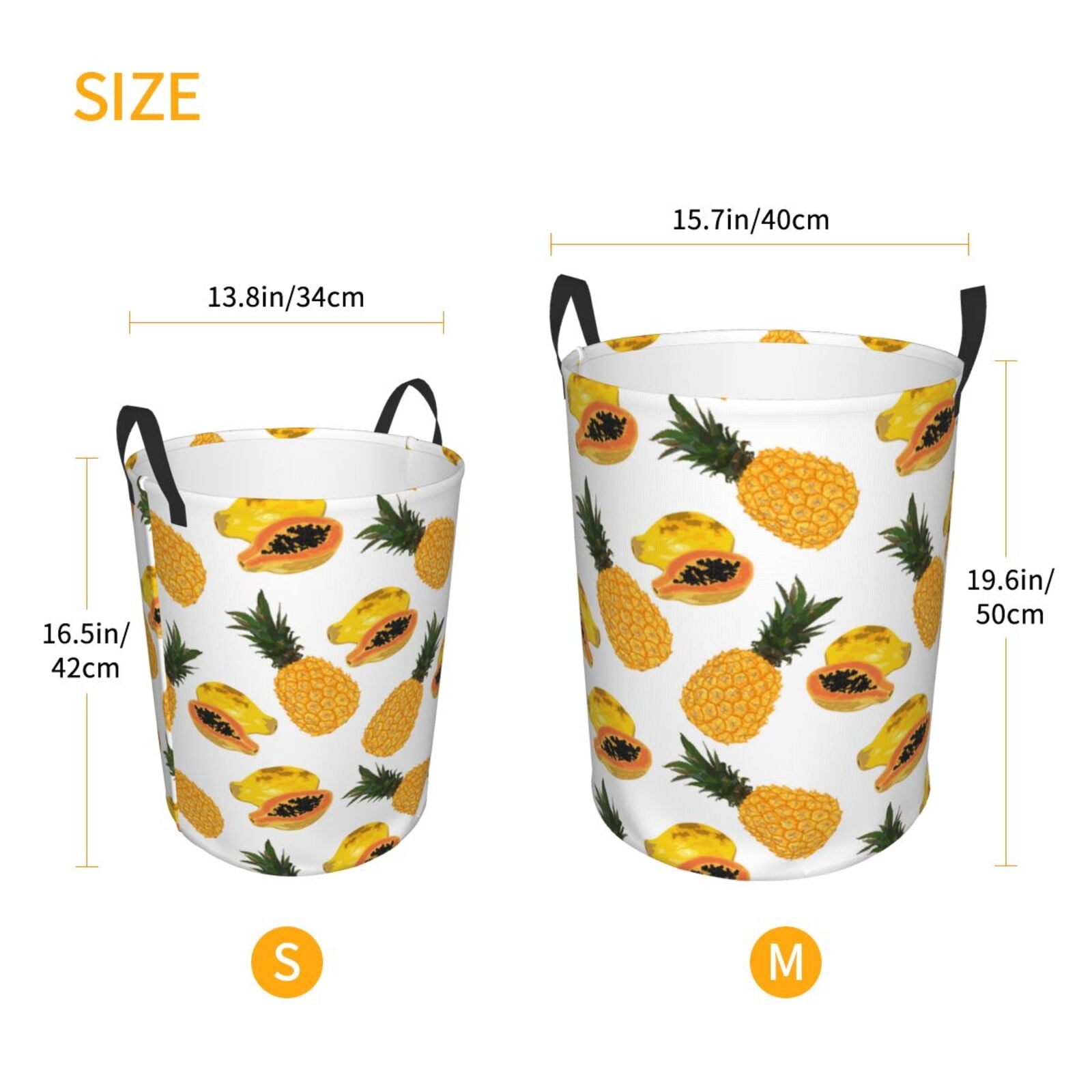 Large Laundry Basket with Handles - Papaya Pineapple Tropical Kids Baby Dirty Clothes Laundry Hamper for Bedroom Aesthetic