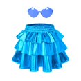thumbnail image 2 of Falda metálica con volantes brillantes para niñas, azul celeste, talla 6-7, 2 of 7