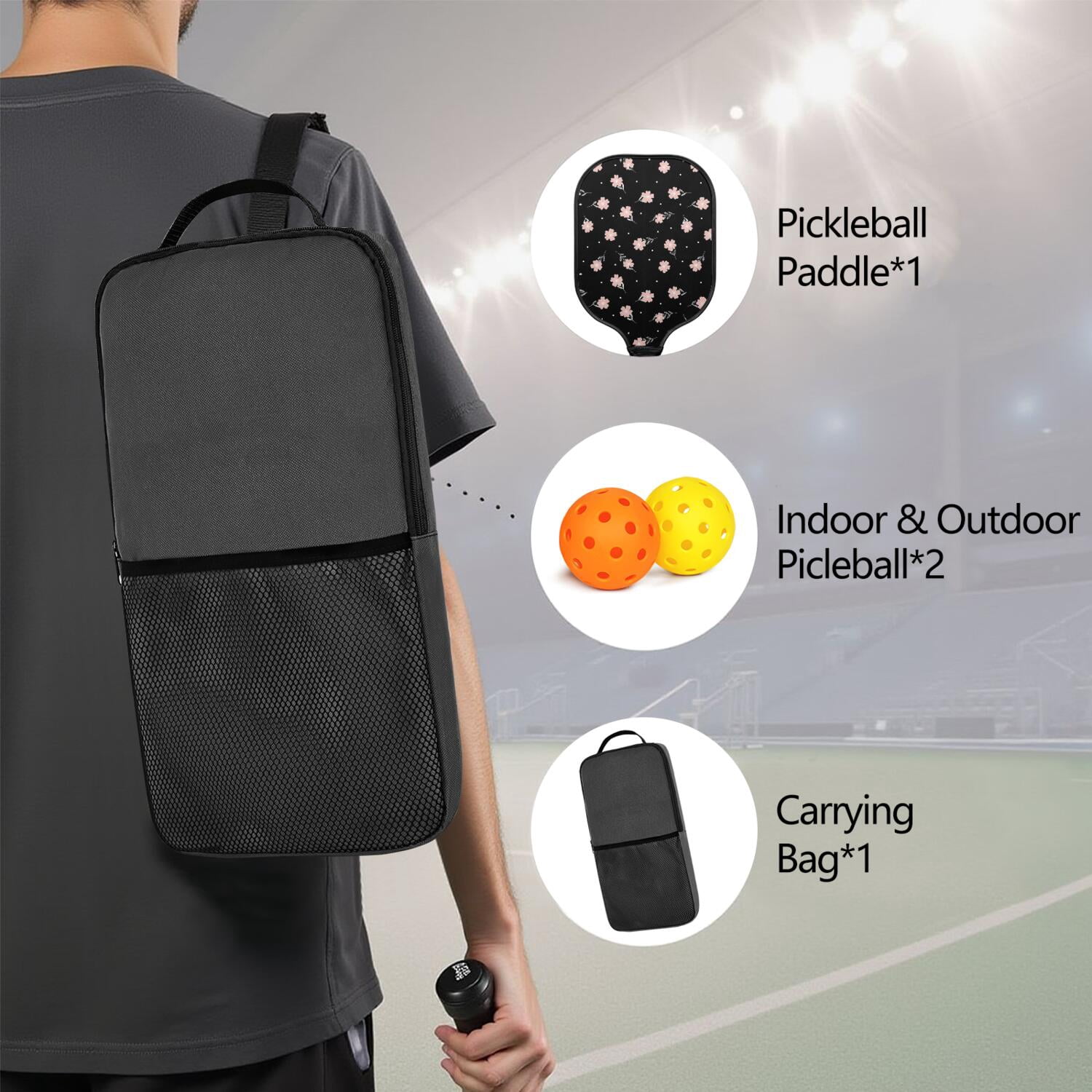 Pickleball Paddles Set,Pioneer Flower Floral Print Pattern Fiberglass Surface Pickleball Racket Set with 2 Indoor Outdoor Pickleball Balls and Pickleball Bag,Pickle-ball Equipment