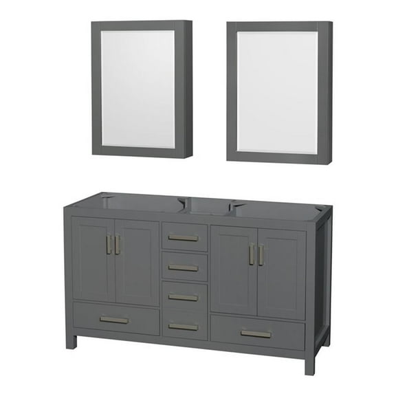Wyndham Collection Sheffield 59" Solid Wood Double Bathroom Vanity in Dark Gray