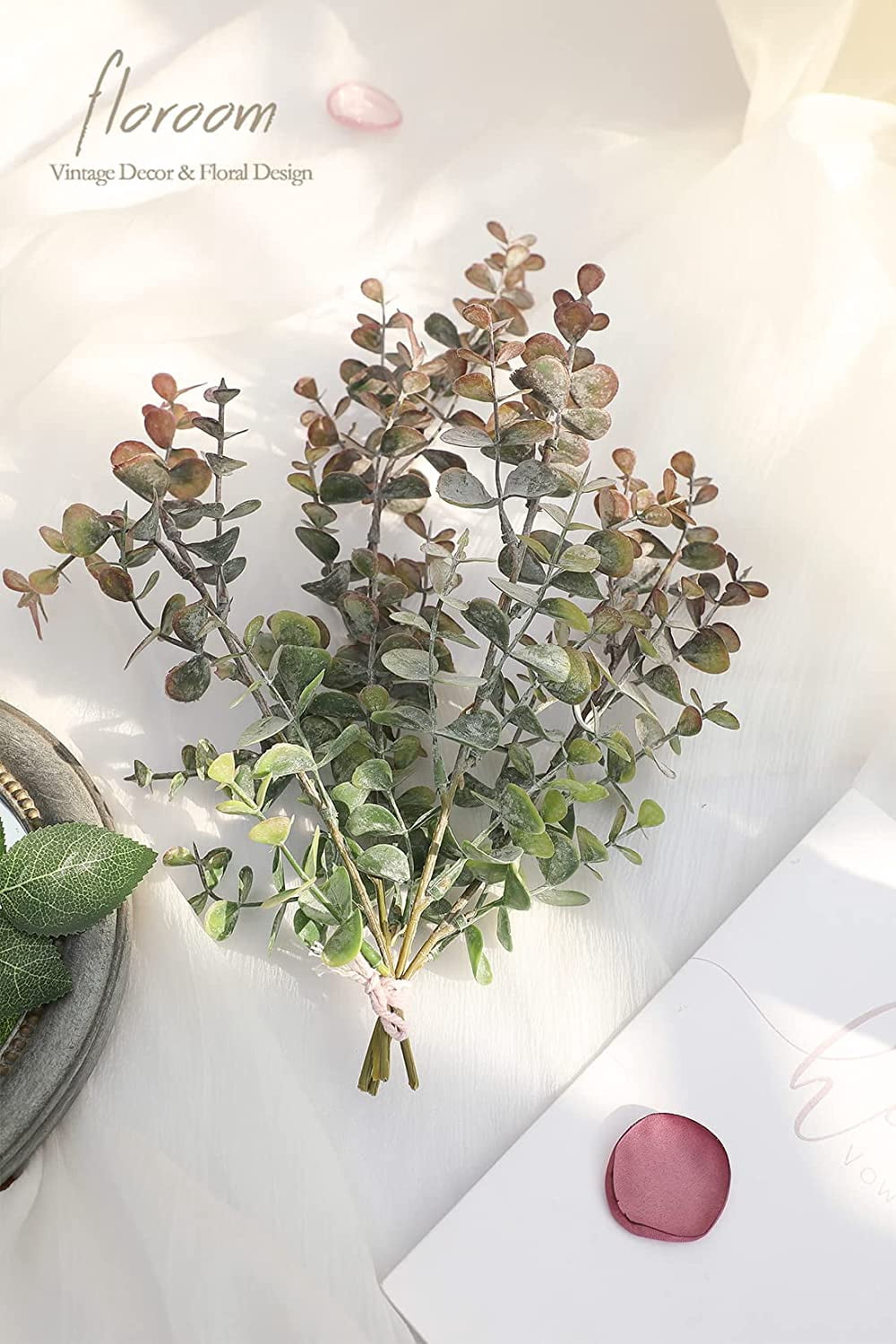 Artificial Flocked Eucalyptus Stems Faux Greenery Spray, 18pcs Best Filler Fake Plants for DIY Wedding Bouquet Centerpieces Arrangement