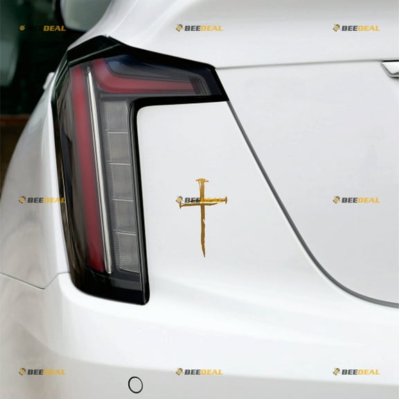 Jesus Cross Nails Christian Symbol God Christ Sticker Decal Vinyl - 2 Pack Gold, 4 Inches, 6 Inches - Distressed No Background for Car Boat Laptop
