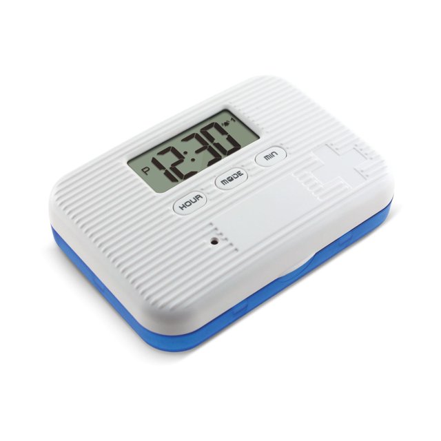 Caja de medicamentos portátil, mini caja de medicamentos portátil con recordatorio inteligente, temporizador de seis cuadrículas, recordatorio electrónico