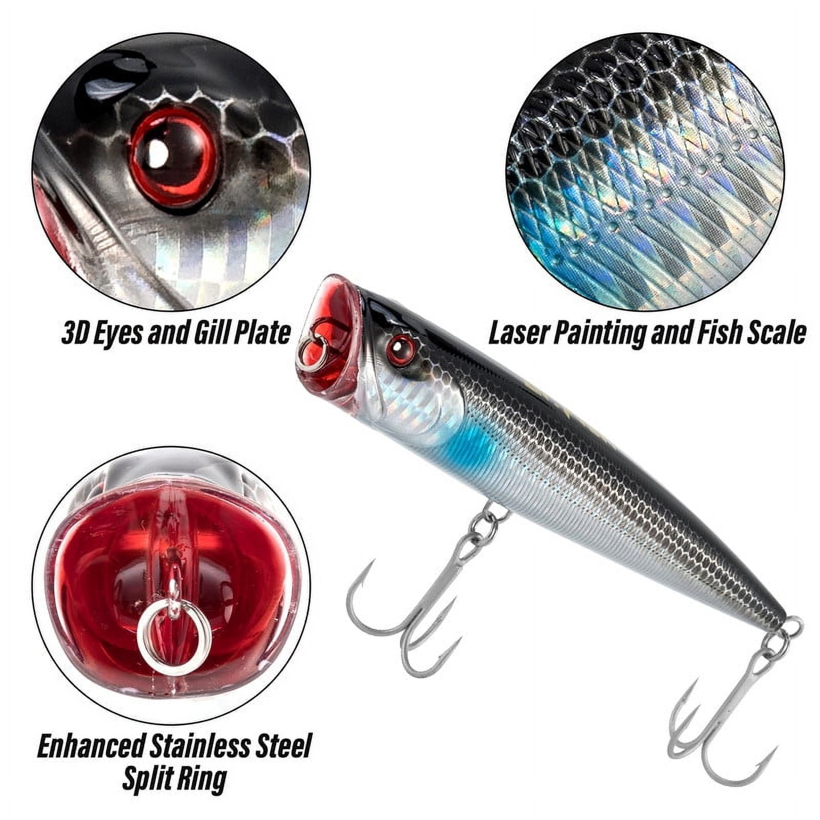 Dr.Fish Popper Saltwater Fishing Lures, 5.5 Inches GT Popper VMC Treble Hooks Surf Fishing Lures for Striper Pike Salmon Lures Bass Popper Fishing Plugs Offshore