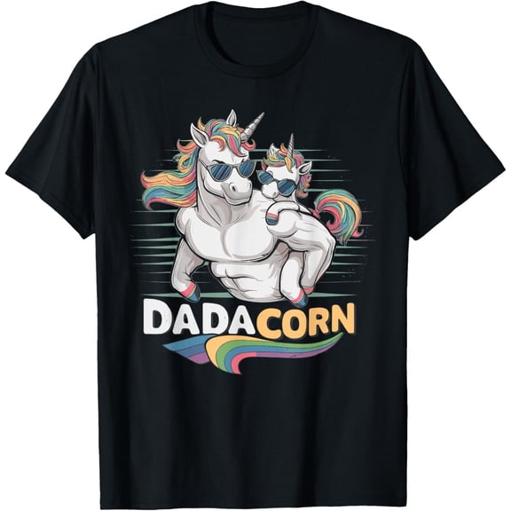 Dadacorn Funny Unicorn Men's Graphic T-Shirt Retro Sunglasses Rainbow Father's Day Gift Apparel