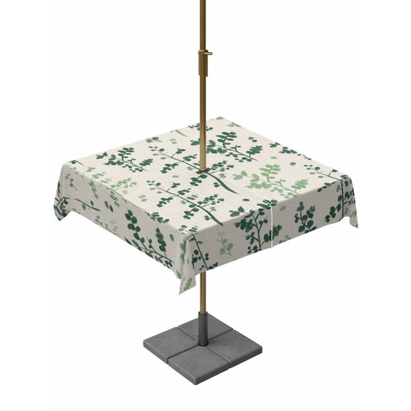 Outdoor Tablecloth with Umbrella Hole and Zipper, Sage Green Botanical Square Table Cloth 54x54 Inch Waterproof Tablecloth, Rustic Country Spring Floral Summer Leaf Picnic Table Cover for Patio
