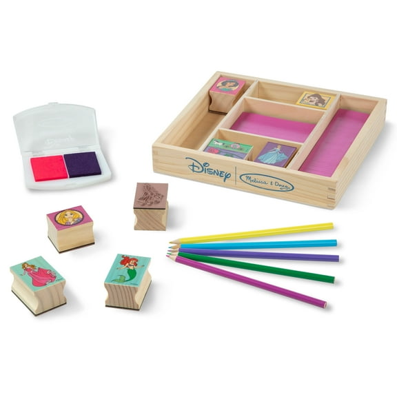 Melissa & Doug Disney Princess Wooden Stamp Set: 9 Stamps, 5 Colored Pencils, and 2-Color Stamp Pad