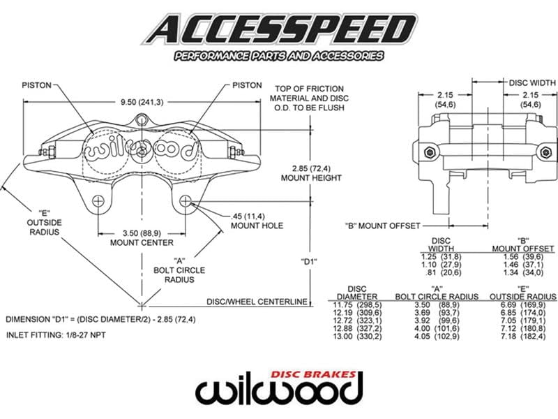 Wilwood 120-11133-BK Forged Superlite Internal Brake Caliper, Black Ct 1.62" Pistons, 1.25" Disc