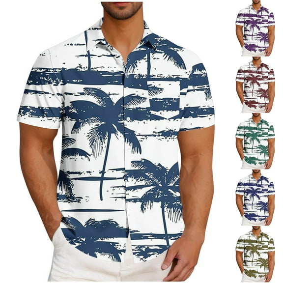 ZRGHAOYLQ Hawaiian Shirt for Men Palm Tree Graphic Shirts Tropical Vacation Short Sleeve Button Down Shirts Summer Casual Beach Shirts for Vacation