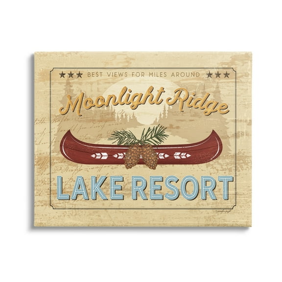 Stupell Moonlight Ridge Lake Resort Canoe Landscape Painting Gallery Wrapped Canvas Print Wall Art