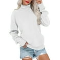 thumbnail image 2 of BODOAO Mock Neck Sweatshirt Women Oversized Pullover Sweatshirts No Hood Plain Long Sleeve Turtleneck Tops Fall Winter Clothes White L, 2 of 6