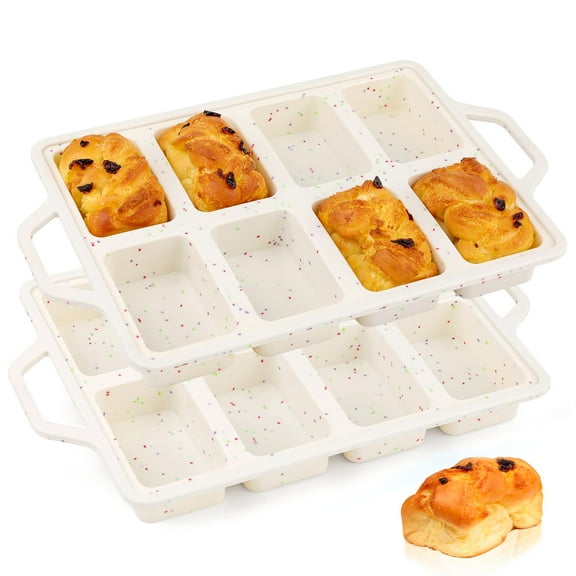 EssPur Silicone Mini Loaf Pans with Metal Reinforced Frame-2 Pack, Non-stick Silicone Bread Pan for Baking 8-Cavity, Tiny Banana Bread Set, Dishwasher Safe Brownie Pan-Cream