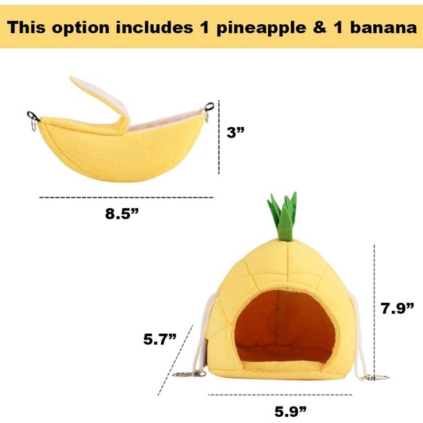 2 piezas de nido de algodón para hámster, suministros de invierno, chinchilla, ardilla, oso dorado, bolsa de miel, planeador, conejo, nido cálido de algodón (nido de algodón de plátano + nido de algodón de piña) Adepaton QH-700