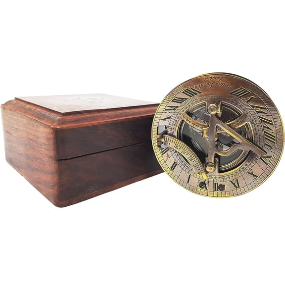 Nauticalmart Brass Compass - Antique Brass Sundial Compass Marine Boat Gift Pocket Sun Dial in Box Nautical Marine Gift Sun Clock Pirate Ship Replica Watch
