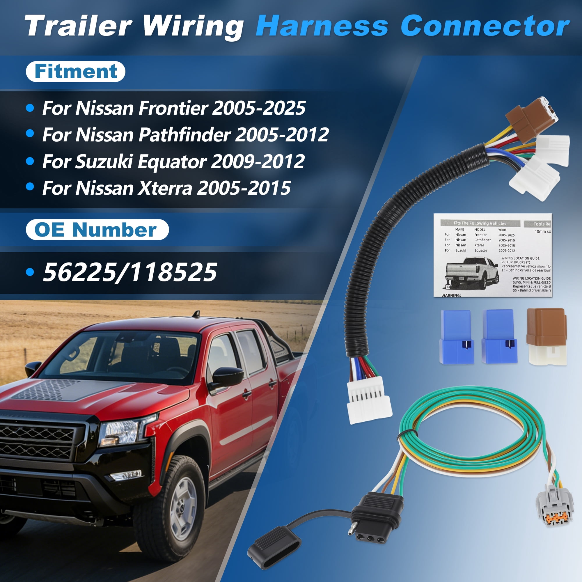 Unique Bargains 4 Pin Trailer Wiring Harness Towing Hitch Kit for Nissan Frontier