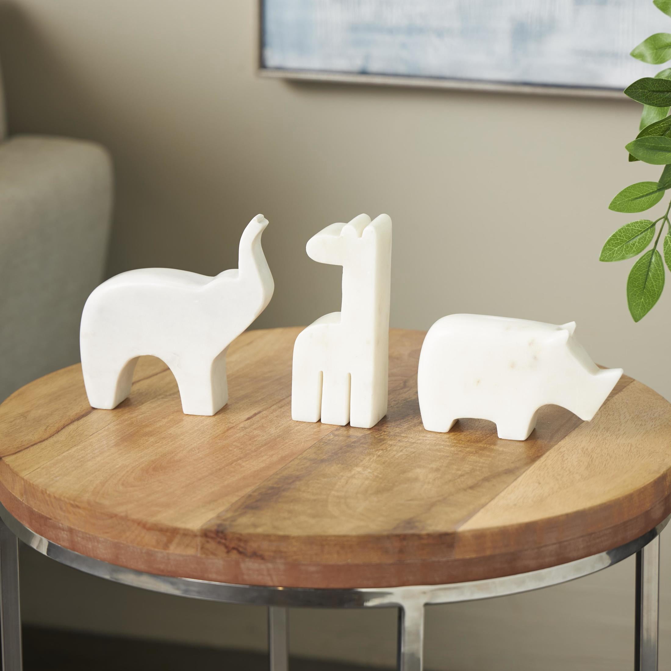 3",6",3"H Cream Marble Small Abstract Rounded Safari Animals Sculpture, by DecMode (3 Count)