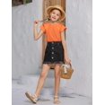 thumbnail image 3 of Girls T Shirts Ruffle Short Sleeve Round Neck Loose Blouse Summer Solid Color Casual Girl Tee Tops for 3-12 Years 150 Orange color, 3 of 9