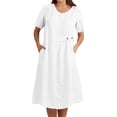 thumbnail image 1 of VEKDONE Robe d'Été Midi de Plage pour Femme, Mode Vacances, Couleur Unie, Sans Manches, Ajourée, Fête, Blanc, TG, 1 of 6
