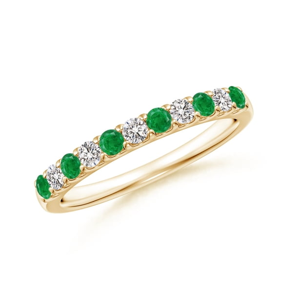 ANGARA Natural 0.23 Ct. Emerald with Diamond Non Eternity Ring in 14K Yellow Gold for Women (Ring Size: 9.5)