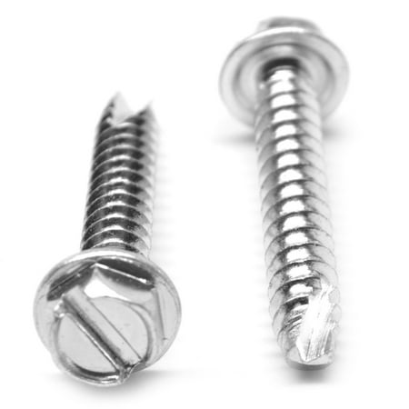 

#10-16 x 3/8 (FT) Coarse Thread Thread Cutting Screw Slotted Hex Washer Head Type 25 Low Carbon Steel Zinc Plated Pk 250