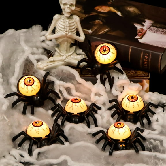 Halloween Spider Eyeball Lights Halloween Plastic Spider Lights Scary Bloodshot Eyeball Spider Decorations Halloween Gothic Spider Light for Indoor Outdoor Party Yard House Decor