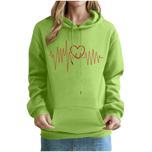 Mceream Valentines Day Chandails en Molleton à Capuche pour Femmes Mignons Pulls de Vacances à Paillettes Manches Longues Hauts Décontractés Col Rond Chandails en Molleton Grande Taille Vêtements Vert P