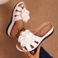 thumbnail image 2 of White Women Comfortable House Slippers Plus Size Wedge Heel Open Toe Round Toe Floral Print Casual Slip On Flats, 2 of 9