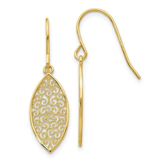 Primal Gold 14 Karat Yellow Gold Fancy Filigree Teardrop Dangle Earrings
