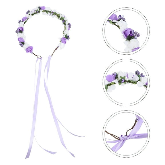 ADDHAT Faux Wreath Headband Purple Pe Foam Adjustable Ribbon Design