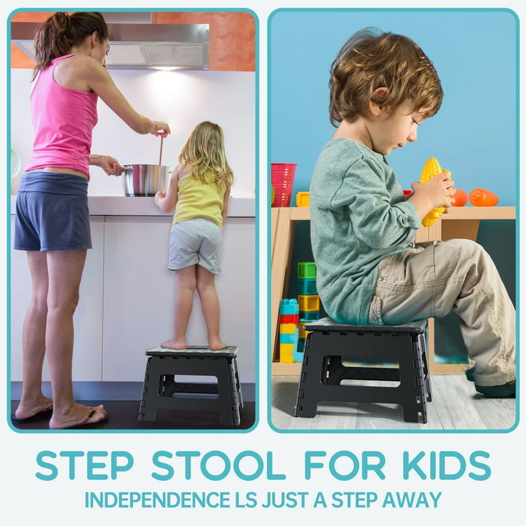 Folding Step Stool 9 Inch for Adults and Kids Holds Up to 300 lbs Non Slip Folding Stools with Portable Handle Compact Plastic Foldable Step Stool