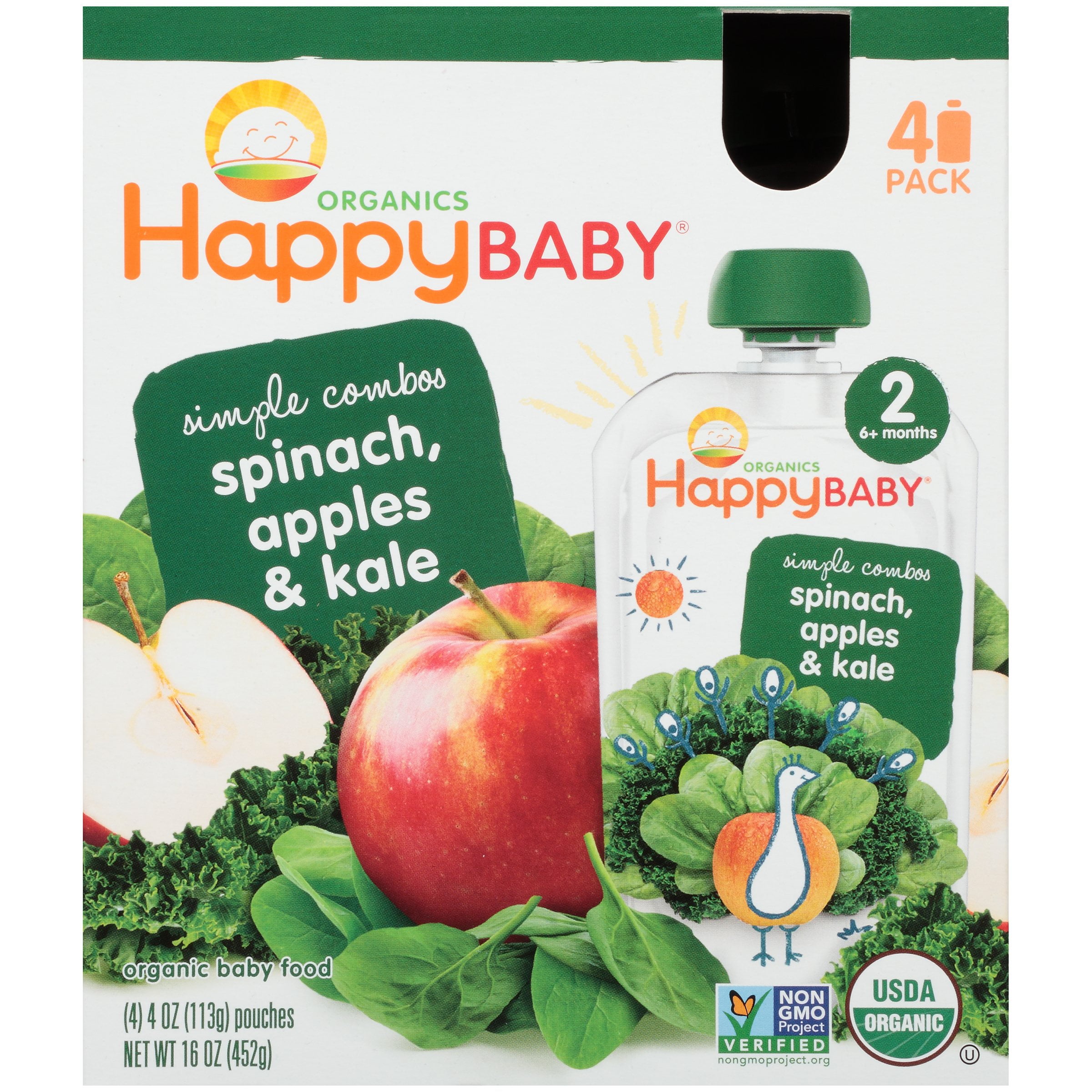 (Pack 4) Happy Baby Organics Simple Combos Spinach, Apples & Kale Baby