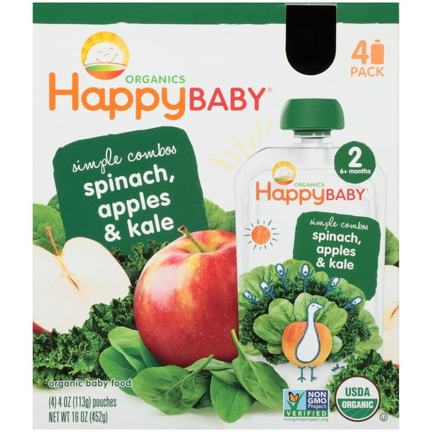 (Pack 4) Happy Baby Organics Simple Combos Spinach, Apples & Kale Baby