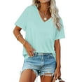 thumbnail image 4 of DHFJKG Womens T Shirts V Neck Short Sleeve Summer Tops Casual Basic Tees Trendy Clothing Loose Fit Pullover Stylish Tops, 4 of 9