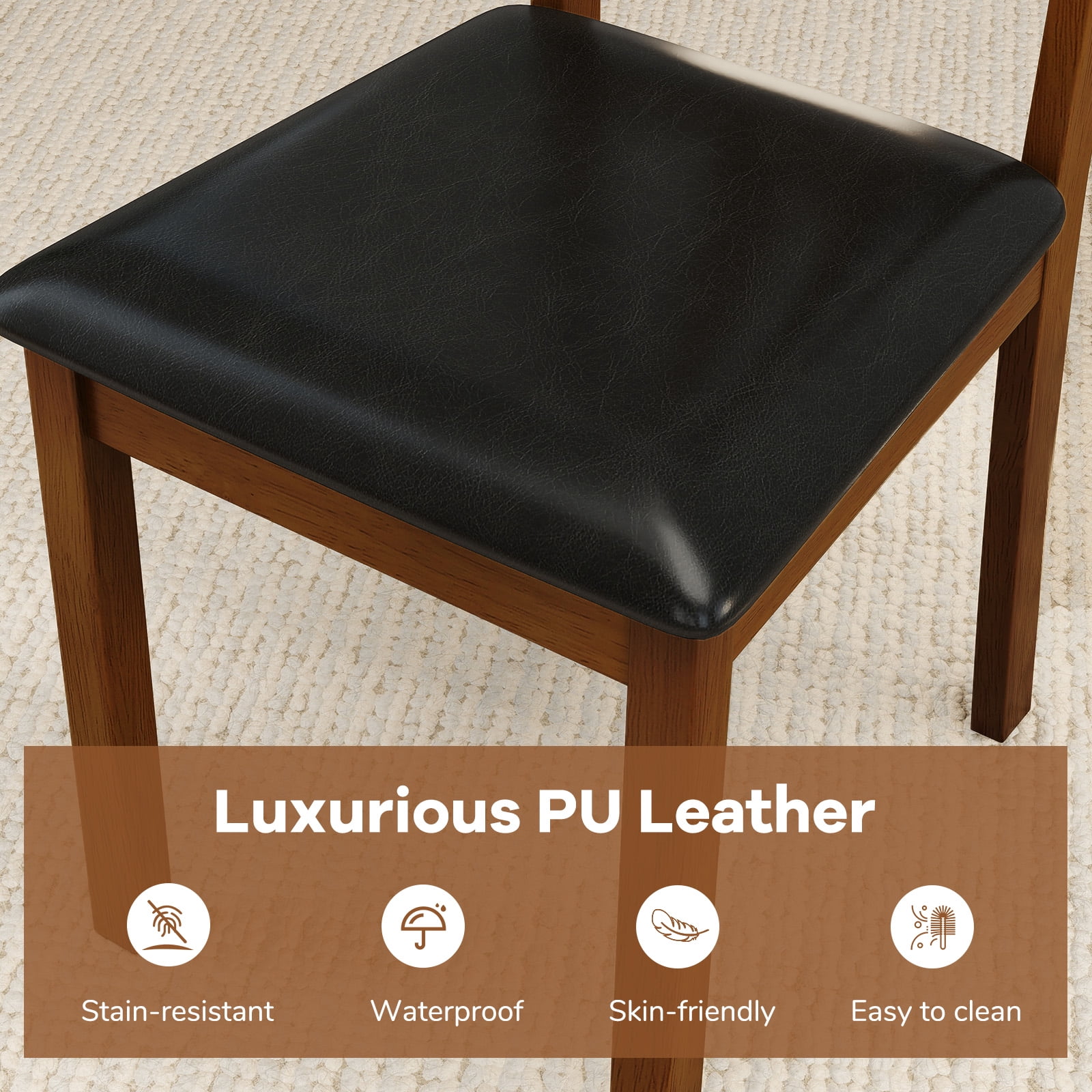 Costway Dining Chairs Set of 4 PU Leather Dining Room Chairs with Hollowed Backrests
