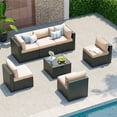 thumbnail image 2 of Clouddwell 7-Piece Patio Furniture Set on Sale, Black Rattan Wicker Outdoor Sectional Sofa Couch with Table Patio Conversation Set for Lawn& Backyard, Beige, 2 of 6