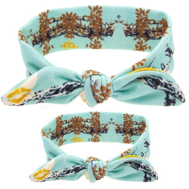 Turbante estampado para bebé, conjunto de diadema con orejas de conejo y accesorios para el cabello (turquesa)