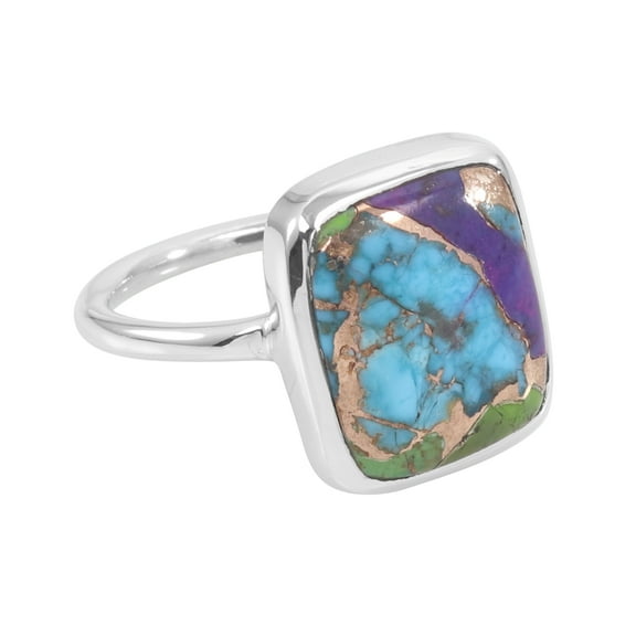 Earth Gems Jewelry Green Purple Copper Turquoise Ring 925 Sterling Silver Statement Ring for Women