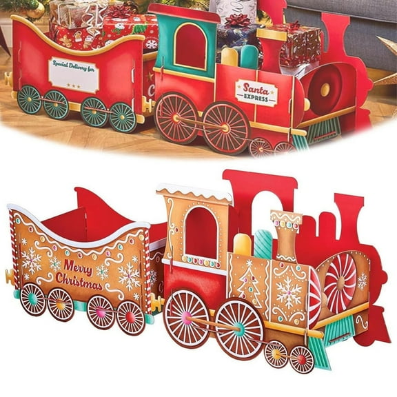 Santa's Express Christmas Gift Train Set, Decorative Storage Box, Red and Turquoise, Holiday Theme Container, DIY Personalized Present Organizer, Christmas Home Decor (Yellow)