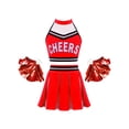thumbnail image 1 of Xnihocha Girls Classic Cheerleading Team Uniform Mesh Splice Crop Top with Pleated Boxer Skirts Rooter Stage Suit Red 8, 1 of 5