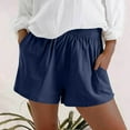 thumbnail image 6 of Cotton Linen Shorts for Women with Pockets Loose Shorts for Womens Summer Casual Solid Color High Waist Short (Dark Blue XL), 6 of 6