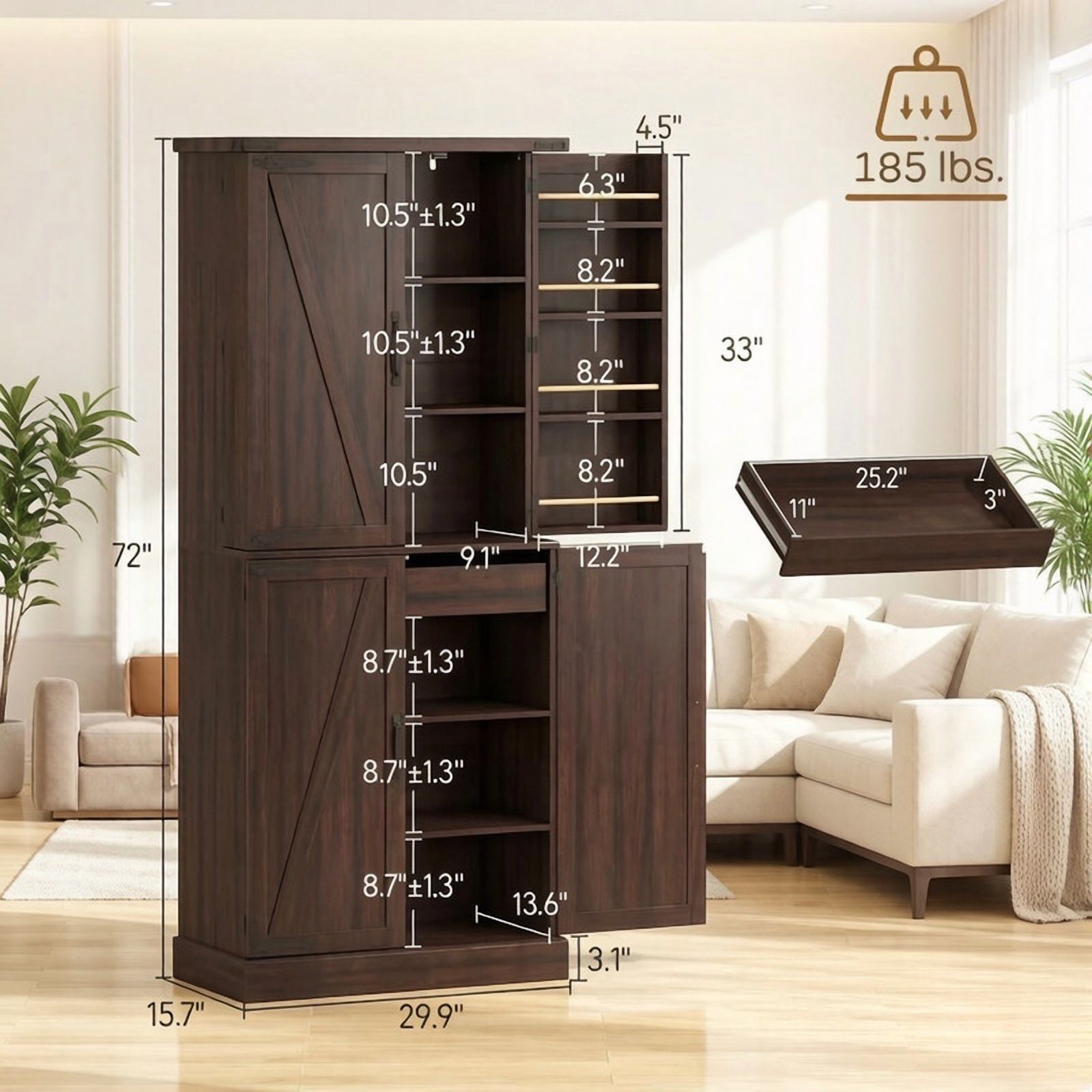Farmhouse Style Storage Cabinet with Side Rack, Home Bar Sideboard Organizer, Kitchen Pantry Cabinet with Adjustable Shelf