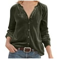 thumbnail image 2 of Qertyioot Chemise Sans Poche en Velours Doré Rétro à Col en V Uni pour Femmes, Manches Longues, 2 of 6