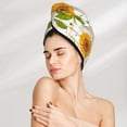 thumbnail image 2 of LNWH Microfiber Hair Drying Towel, Elegant Sunflower Yellow Floral Pattern Hair Dry Wrap with Button Anti Frizz Soft Bath Shower Cap Head Towel for Girls Women, 2 of 8