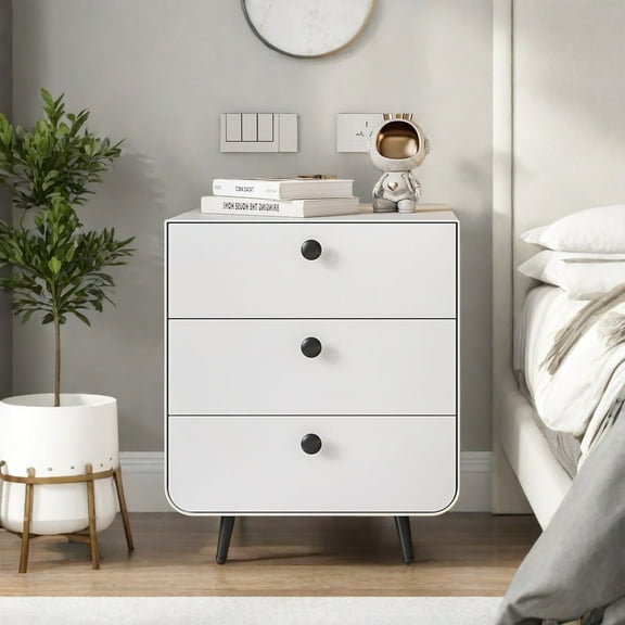 MIDODO Metal Nightstand, Modern Versatile Bedside Table with 2 Drawers & Circular Handle Accent End Table Storage Cabinet