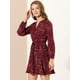 thumbnail image 4 of Vestido camisero de cintura con lazo y manga abullonada en la parte delantera con estampado floral y estampado floral para mujer borgoña S, 4 of 6