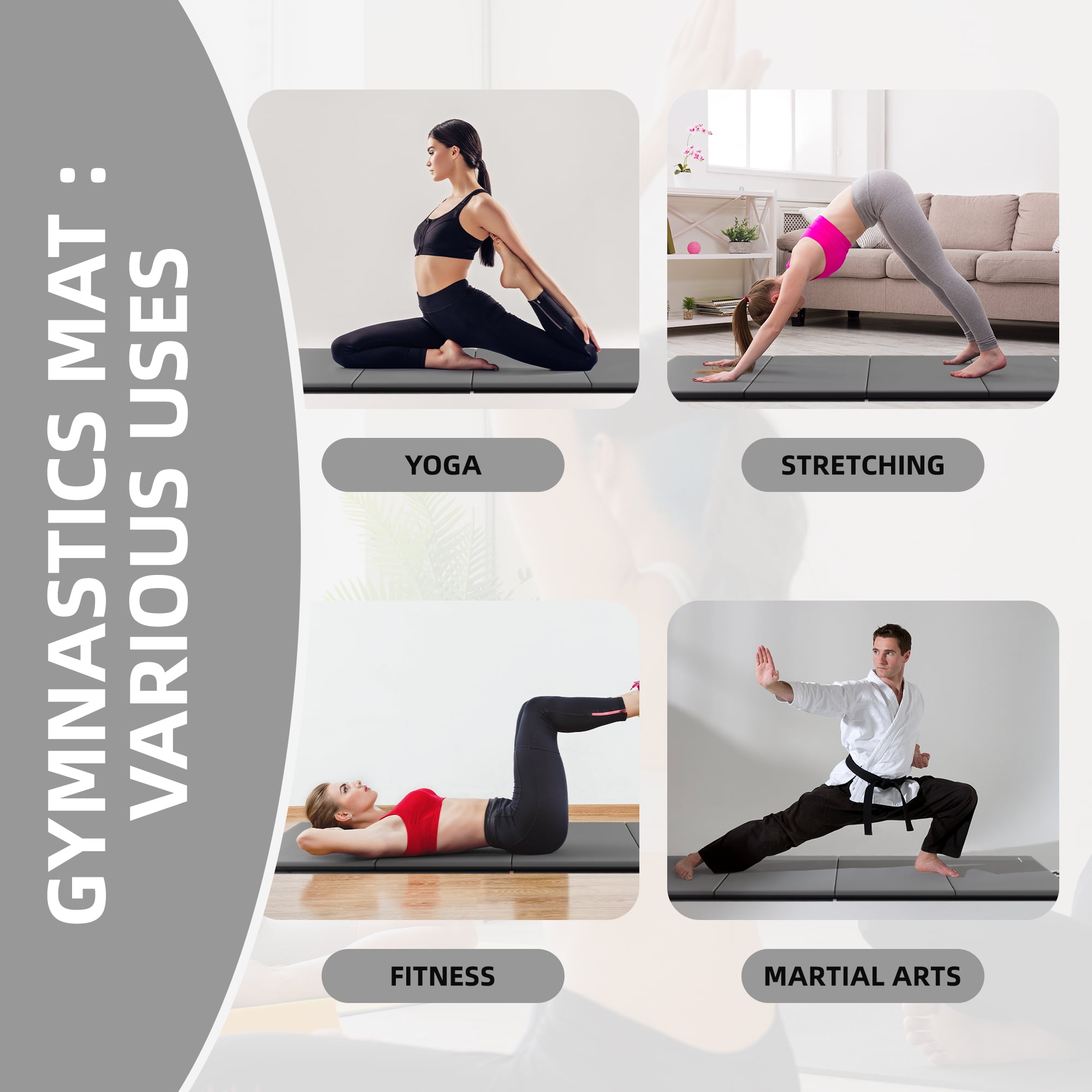 Signature Fitness 4ft x 10ft x 2in Folding Gymnastics Mat, Extra Large 4-Panel Exercise Mat for Tumbling, Stretching, Yoga, Cheerleading, Home Gym, PVC Leather + EPE Foam, Multiple Colors