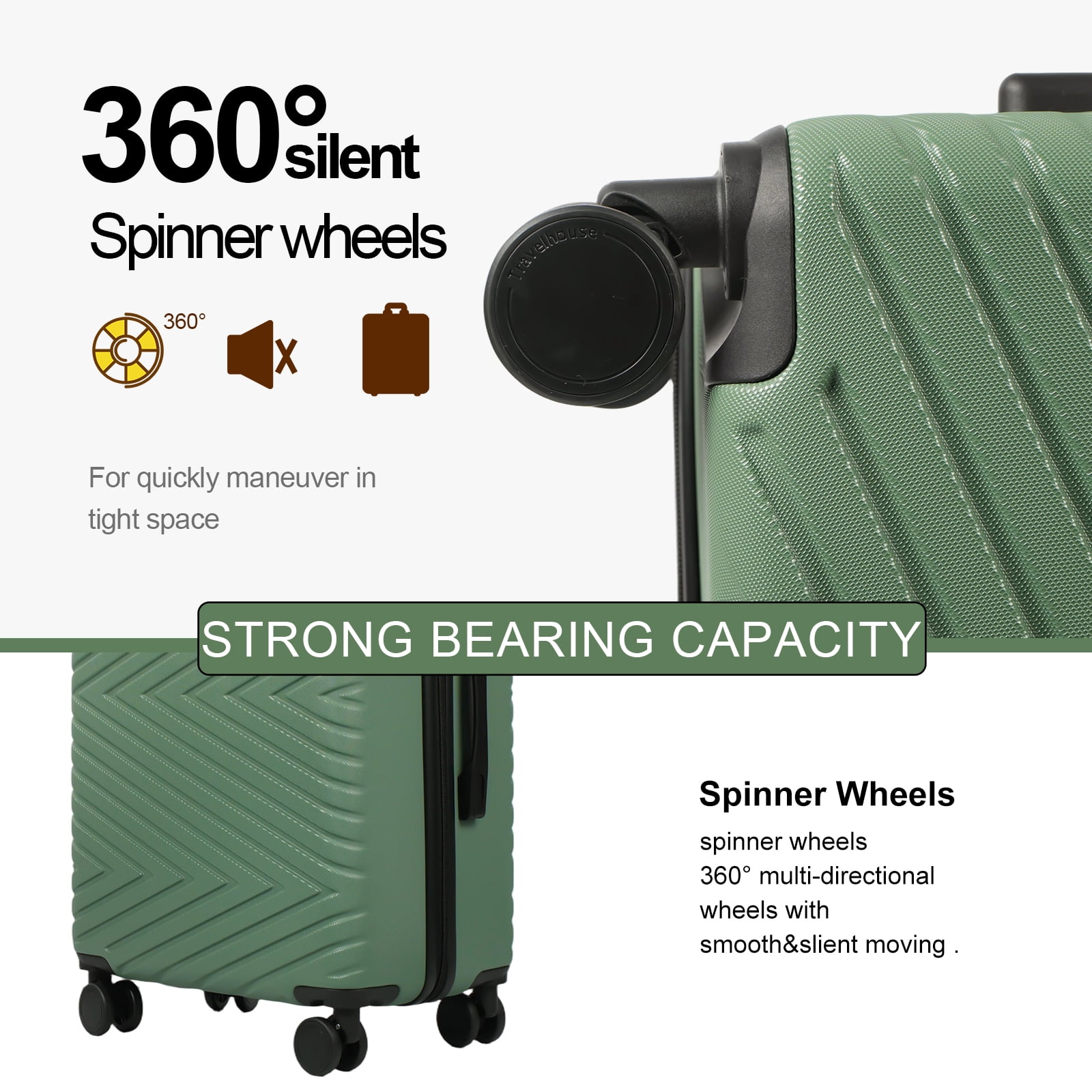 Travelhouse 4 Piece Hardshell Luggage Set Hardside Lightweight Suitcase with TSA Lock Spinner Wheels.(Dark green)