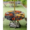 thumbnail image 4 of Fsddascl Orange Yellow Floral Outdoor Tablecloth - 54 Inch Round Dining Table Cover, Botanical Summer Tropical Black Waterproof Outdoor Table Cloth with Umbrella Hole & Zipper for Picnic/Patio/Party, 4 of 7