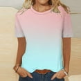 thumbnail image 2 of T-Shirts Dégradés pour Femmes - Mode Col Rond Décontracté Manches Courtes - Hauts Quotidiens Extensibles Doux, Rose T-Shirt Dégradé Mode Col Rond Décontracté, 2 of 5