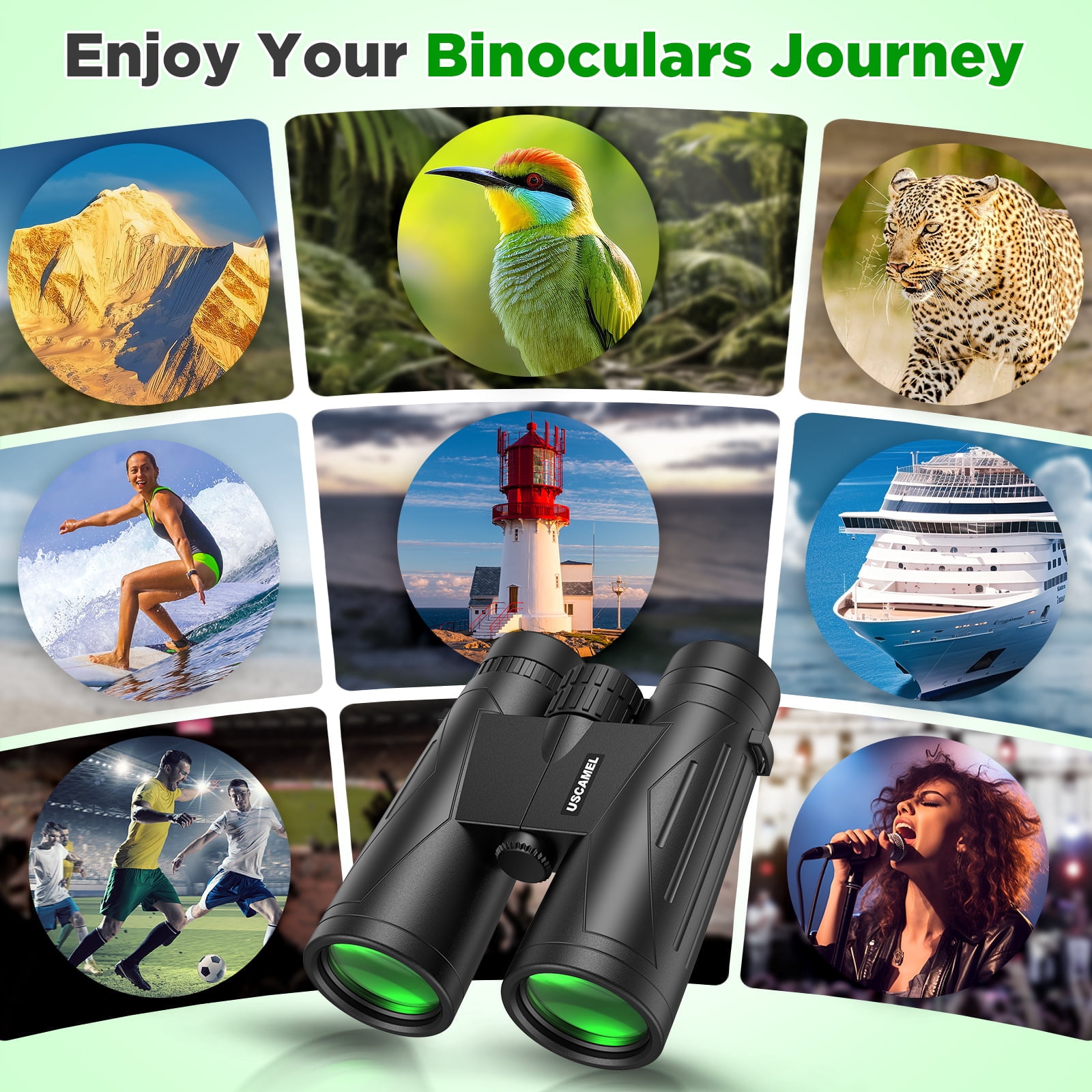 USCAMEL 12x42 Binoculars for Adults, HD FMC BAK4 Binoculars Waterproof Binoculars Low Light Vision for Hunting Bird Watching Travel Outdoor Sports Concerts